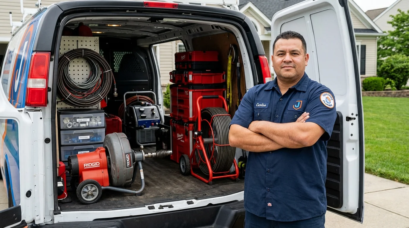 Professional drain cleaning equipment and Johns Plumbing LLC plumber in Westfield