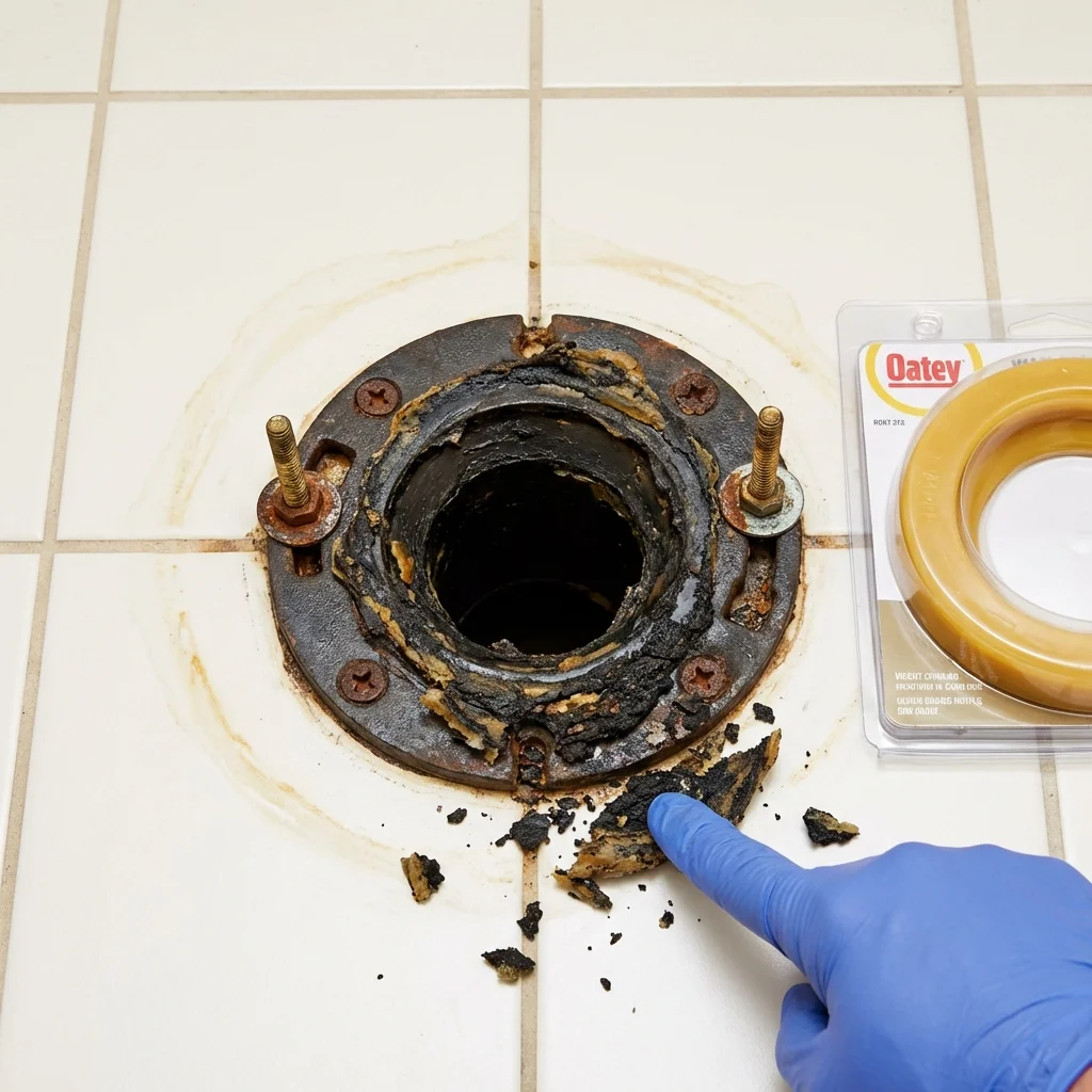 Failed wax ring showing water seepage at the base of a toilet in a Westfield, NJ home